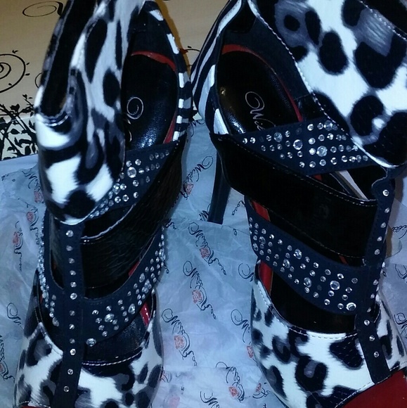 Animal Print Stilettos with Rhinestone Accents - Picture 3 of 7